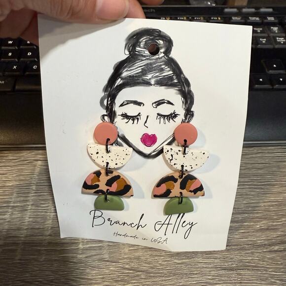 Branch Alley Abstract Animal Print Handmade Dangle Earrings NWT - Picture 6 of 8